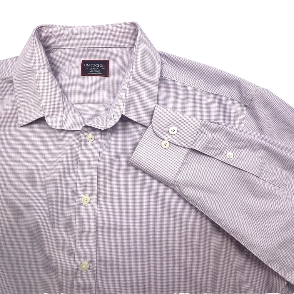 Untuckit Shirt Mens Large Pink Blue WF Wrinkle Free Button Up Long Sleeve